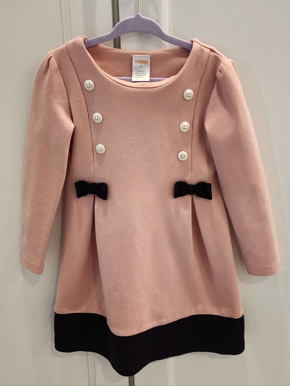 Girls Pink And Black Long Sleeve Dress